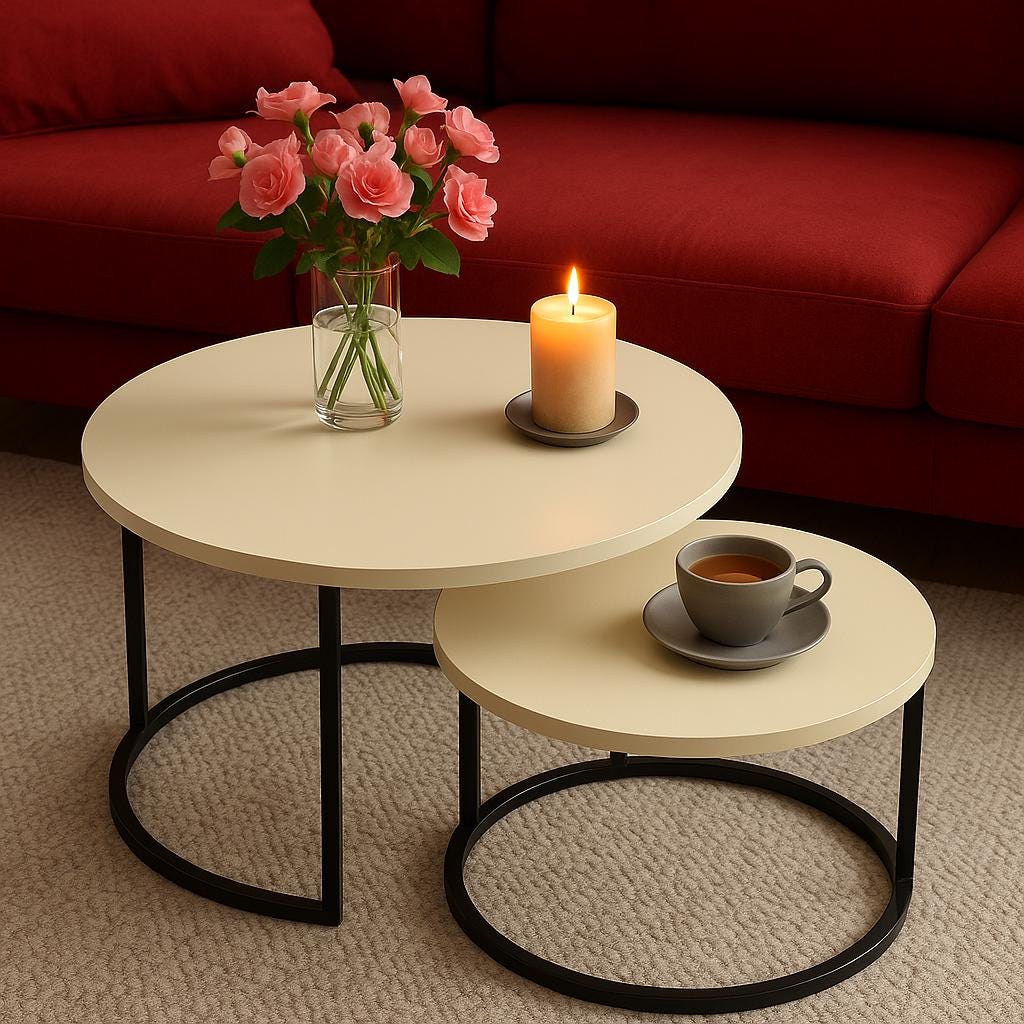 Modern Nesting Coffee Table Set: Round Wood Top, Black Metal Frame - Etsy