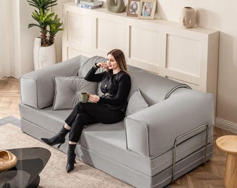 Modern 2-Seater Convertible Sofa – Coco Fabric, Small Apartment Couch