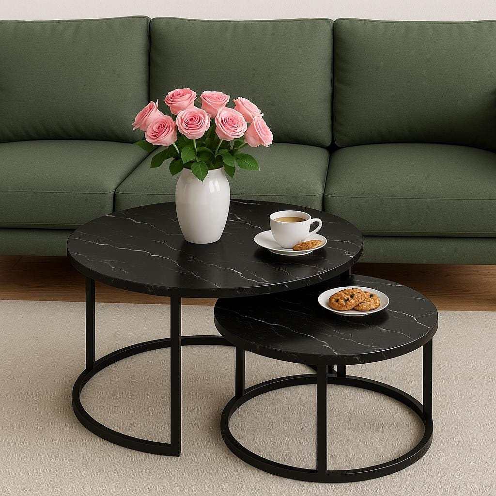 Modern Nesting Coffee Table Set: Round Wood Top, Black Metal Frame - Etsy