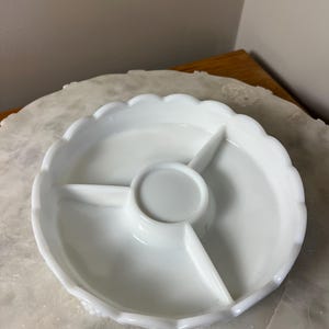 Vintage Westmoreland Milk Glass Divided Relish Serving Dish — Paneled Grape Pattern, Scalloped Edge