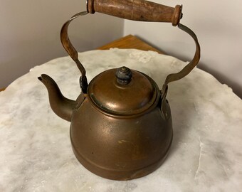 Vintage Old Dutch Solid Copper Tea Kettle with Wood Handle — Made in Portugal