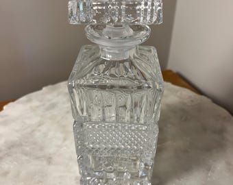 Mid Century Cut Crystal Square Whiskey Decanter with Stopper