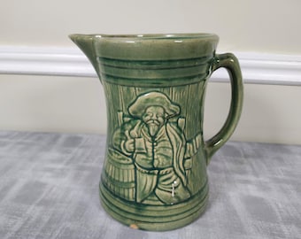 Vintage 1920s McCoy Buccaneer Green Pottery Tankard Pirate Mug Antique Nautical Barware Collectible