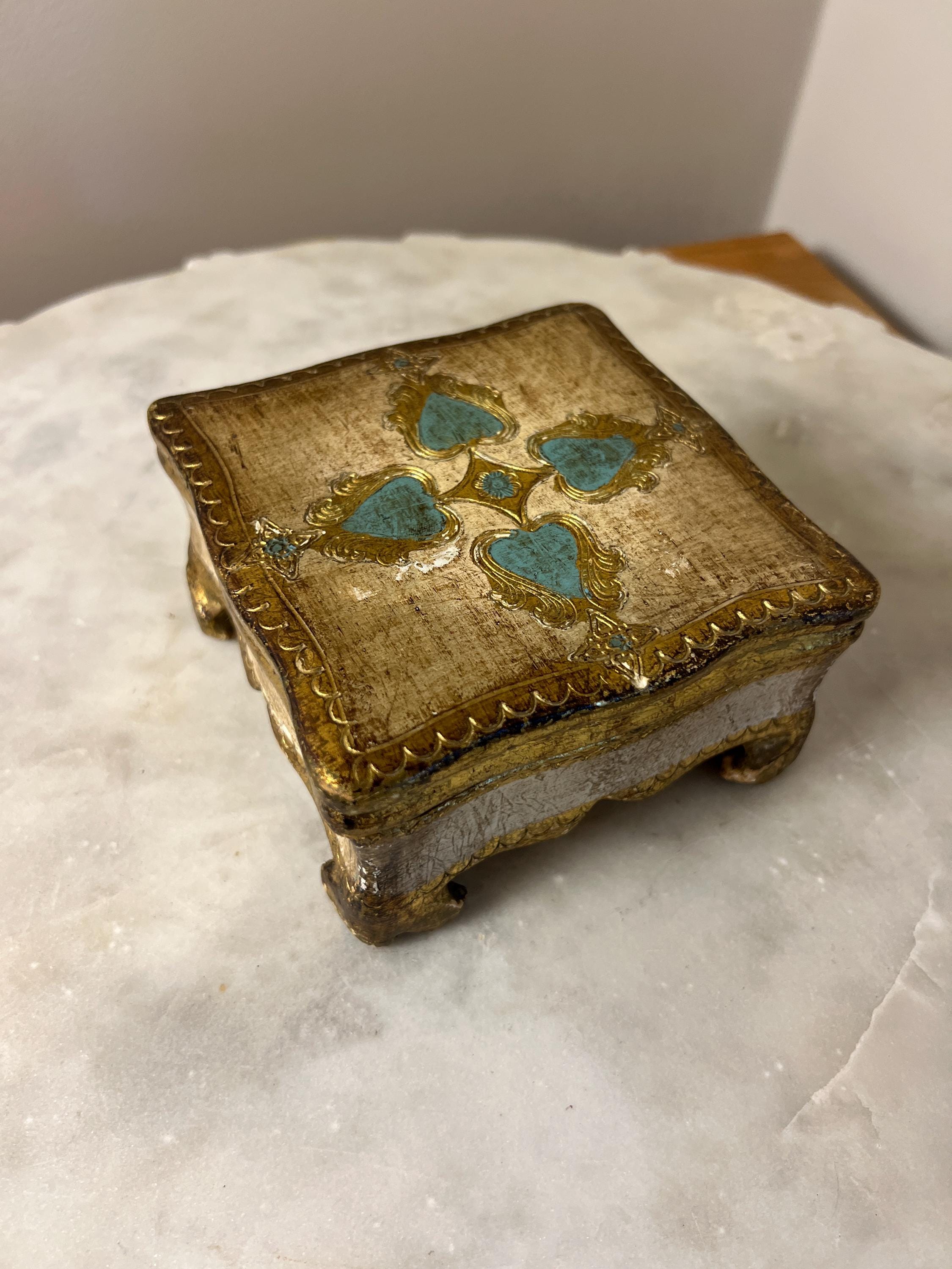 Florentine Jewelry Box - Etsy Vintage Italian Florentine Gold Jewelry Box with Zodiac Constellation Lid main image 0