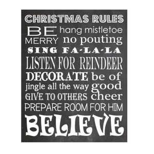 CHRISTMAS RULES Printable Instant Download - Chalkboard - 8x10 - Christmas Decor - DIY - Subway Art