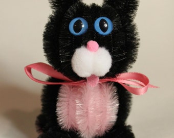 Chenille Cat - Black with Pink Belly