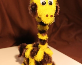 Chenille-Giraffe - gelb und dunkelbraun