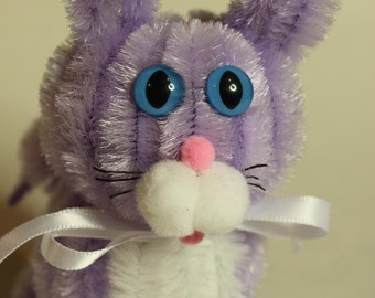 Chenille Cat - Lavender with White Belly