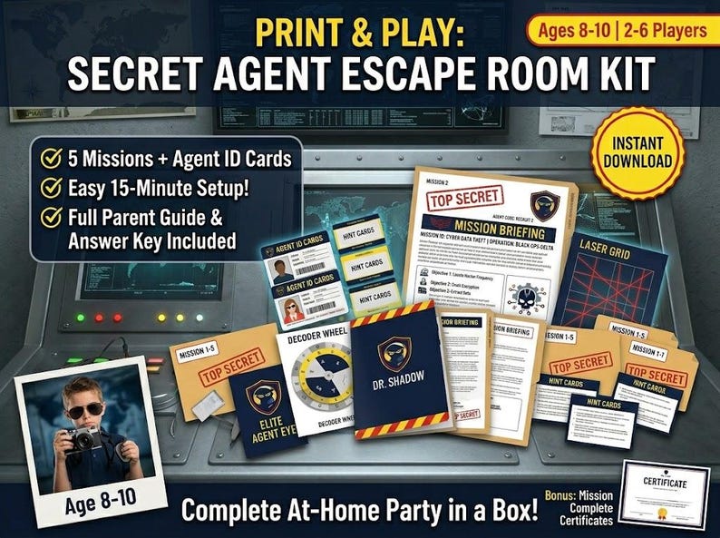 Printable Secret Agent Escape Room for Kids | Spy Birthday Party Game ...