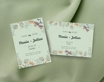 Botanical Wedding Invitation Canva Template: Editable Boho Design (Digital Download)