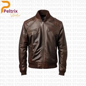 Giacca in pelle da uomo marrone scuro / Giacca in vera pelle di agnello al 100% per uomo / Giacca in pelle di agnello personalizzata / Giacca da motociclista in pelle