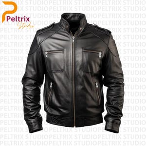 Giacca da motociclista in pelle nera da uomo / Giacca da uomo in vera pelle di agnello al 100% / Giacca da motociclista in pelle di agnello personalizzata / Giacca da motociclista in pelle