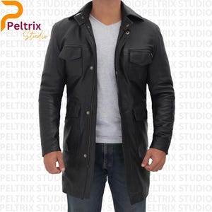 Trench in vera pelle di agnello nera da uomo / Giacca in pelle fatta a mano / Cappotto invernale in pelle personalizzato / Elegante capospalla da regalo per lui