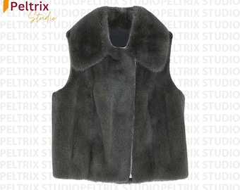 Men's & Women's Grey Real Mink Fur Vest | Genuine Mink Fur Sleeveless Jacket | Luxury Warm Winter Waistcoat | Gift For Him | Gift For Her