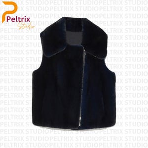 Men&#39;s & Women&#39;s Navy Real Mink Fur Vest | Genuine Mink Fur Sleeveless Jacket | Luxury Warm Winter Waistcoat | Gift For Him | Gift For Her