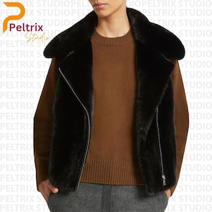 Women&#39;s Black Real Mink Fur Biker Vest | Genuine Mink Fur Sleeveless Jacket | Luxury Warm Winter Waistcoat | Christmas Gift | Gift For Her