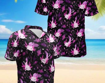 Cute Axolotl Hawaiian Shirt, Pink Axolotl Pattern Aloha Shirt for Men & Women, Fun Tropical Summer Shirt