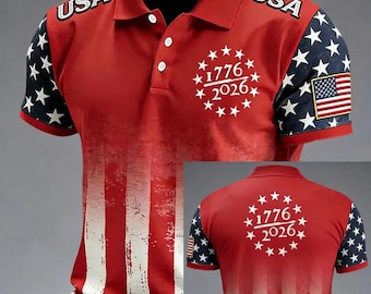 Polo de Estados Unidos 250 años 1776-2026, Polo patriótico para hombre, Camiseta con la bandera estadounidense, Camiseta del 4 de julio, Polo de golf de EE. UU.
