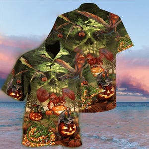 Halloween Dragon Hawaiian Shirt, Spooky Aloha Shirt for Men & Women, Gothic Summer Beach Shirt, Fantasy Dragon Lover Gift