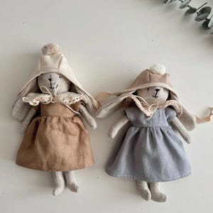 Rag Bunny Doll, Ragdoll Figure, Stuffed Bunny Doll, Rag Hanmade Doll, Plush Doll Outfit, Organic Linen Doll, Remembrance Gifts,Nursery Decor