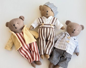 Memory Bear: Muñeca de lino hecha a mano, oso de peluche personalizado