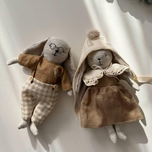 Handmade Linen Doll, Rag Doll, Bunny Rag Doll, Stuffed Animal Fabric Doll, Handmade Bunny Doll, Fabric Rabbit Toy, Heirloom Soft Toys