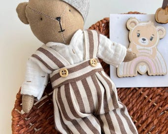 Osito de peluche de ganchillo hecho a mano: tela de lino y algodón