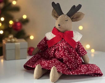 Reno navideño de peluche hecho a mano: decoración navideña de lino