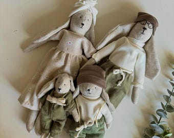 Conejito de Pascua de peluche personalizado: muñeco personalizado, familia de conejos de peluche hechos a mano, decoración de Pascua