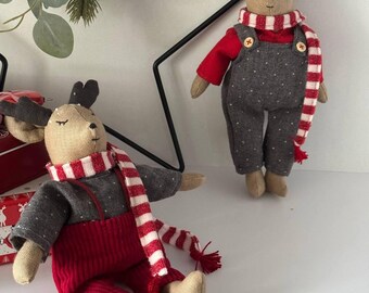 Peluche de cervatillo hecho a mano: Lindo adorno de ciervo, reno navideño de peluche