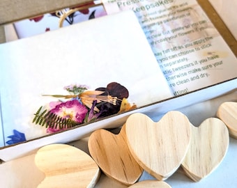 Pressed Flower Craft Kit with Wooden Hearts UK Grown