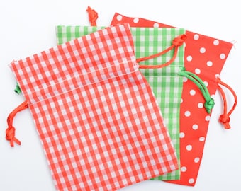 Gingham Fabric Bags 3pcs 10cm Empty for Christmas Gifts