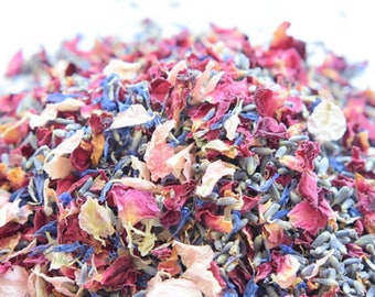 Dried flower petal confetti - Cornflower Mix with lavender and dried rose petals - one litre - natural wedding confetti petals