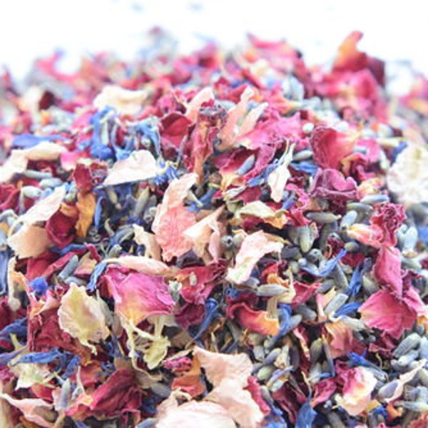 Dried flower petal confetti - Cornflower Mix with lavender and dried rose petals - one litre - natural wedding confetti petals
