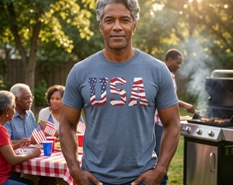 USA Flag Letters T-Shirt | American Flag Typography Tee | Patriotic tee | Independence Day attire | 4th of July