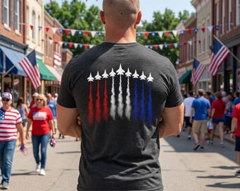 Patriotic Jet Formation T-shirt | Red White Blue Airshow Plane Graphic | Independence Day tee | 4th of July