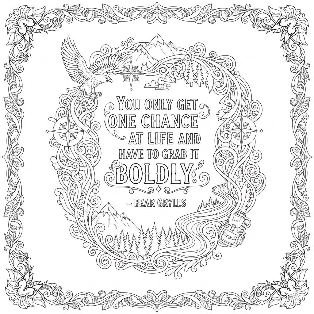 Elegant Motivational Quote Coloring Sheet, Zen Goal-oriented Art ...