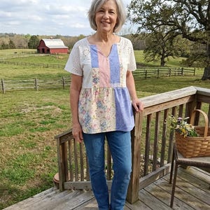 Upcycled patchwork Women's Large Peasant Top