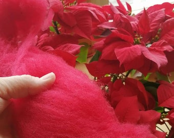 Needle Felting Poinsettia Red Wool Hand Dyed Roving