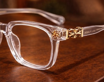 Vintage Gothic Designer Style Eyeglass – Unisex Cross Detail Glasses, Alternative Fashion, Punk Streetwear Eyewear