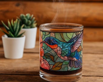 Taza de colibrí con vitral: taza floral para café y té