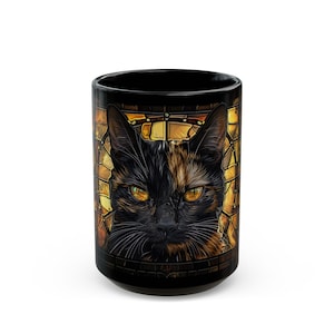 Tortoiseshell Cat Stained Glass Mug Calico Style Cat Coffee Mug Artistic Feline Pet Lover Gift image 8