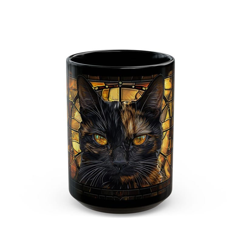 Tortoiseshell Cat Stained Glass Mug Calico Style Cat Coffee Mug Artistic Feline Pet Lover Gift image 8