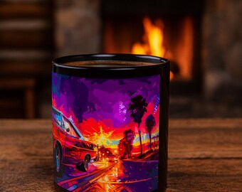 1969 Dodge Dart Mug: Stained Glass Muscle Car Sunset Art