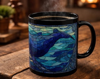 Whale Stained Glass Mug Ocean Coffee Cup Nautical Cabin Gift Marine Wildlife Art Mug