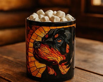 Stained Glass Rottweiler Mug: Unique Coffee Cup for Dog Lovers