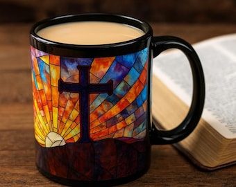 Stained Glass Cross Coffee Mug: Christian Gift, Faith Inspiration