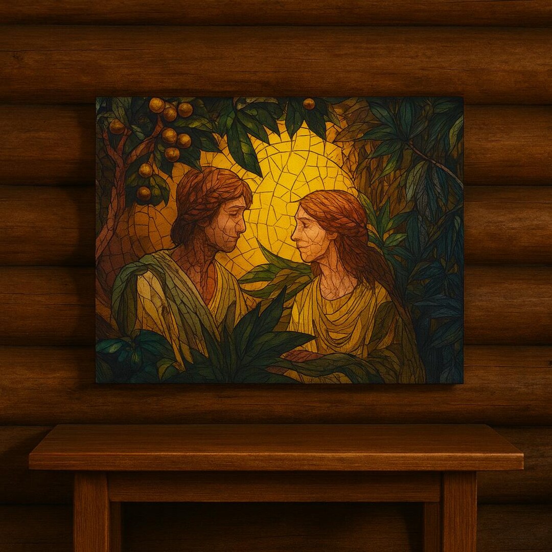 Adam and Eve Garden of Eden Stained Glass Canvas Christian Wall Art ...