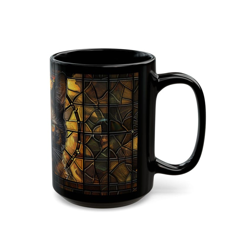 Tortoiseshell Cat Stained Glass Mug Calico Style Cat Coffee Mug Artistic Feline Pet Lover Gift image 10