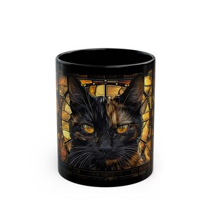 Tortoiseshell Cat Stained Glass Mug Calico Style Cat Coffee Mug Artistic Feline Pet Lover Gift image 3